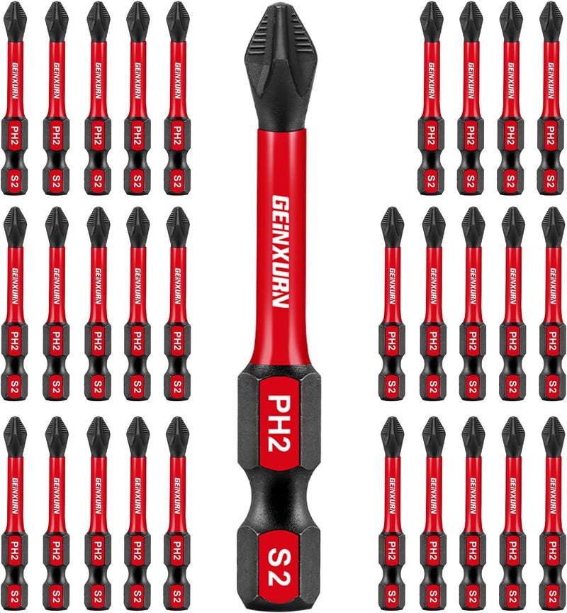 GEINXURN 30Pieces Magnetic #2 Phillips 2 in. Hex Anti-Slip Screwdriver Bits, 1/4 Inch Hex Shank Impact Tough PH2 Cross Screwdriver Bits Set - Image 1